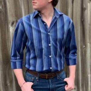 Robert Talbott Blue Striped Dress Shirt Classic Designer Pearl Summer